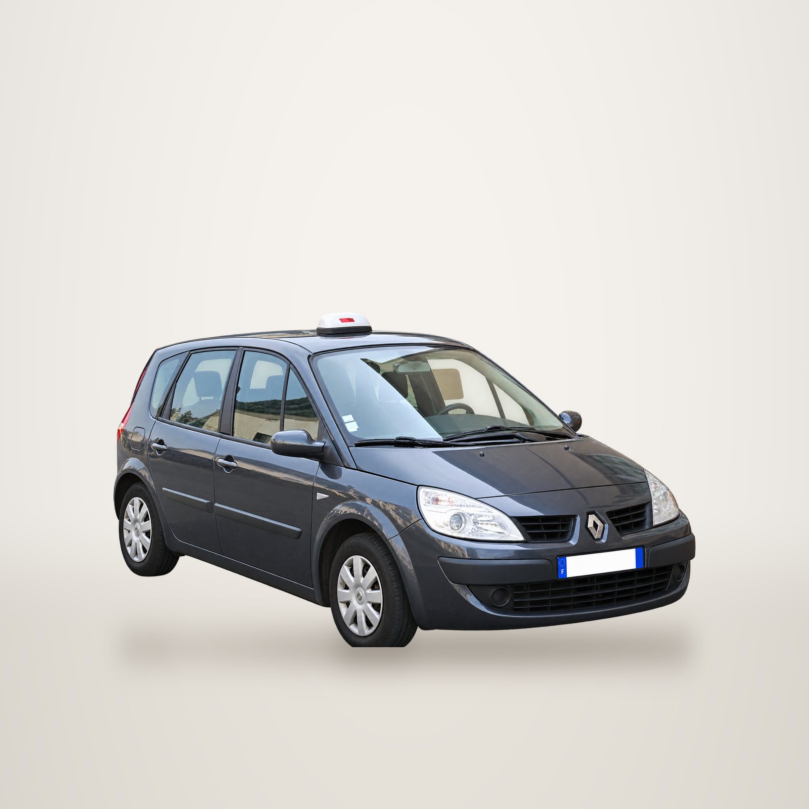 Monospace Renault gris foncé de Taxi Rignon, vu de trois quarts avant
